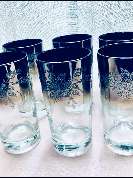 Lustreware Other - 1970s Vitreon Queen’s Lustreware 6 Silver Platinum Mirror OmbreHighball Glasses